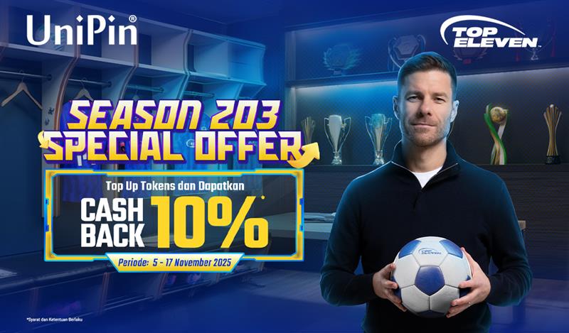 Season 203 Special Offer Hadir di Top Eleven! Top Up Tokens cashback 10.000 UniPin Credits!