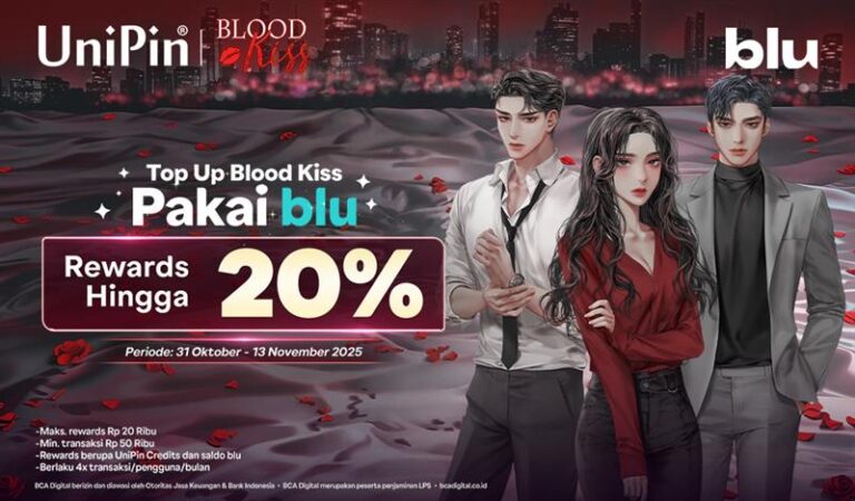 Top Up Blood Kiss di UniPin makin hemat pakai blu, dapat Rewards 20%