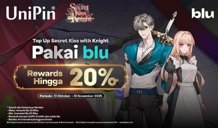 Top Up Secret Kiss with Knight di UniPin pakai blu, dapat Rewards 20%