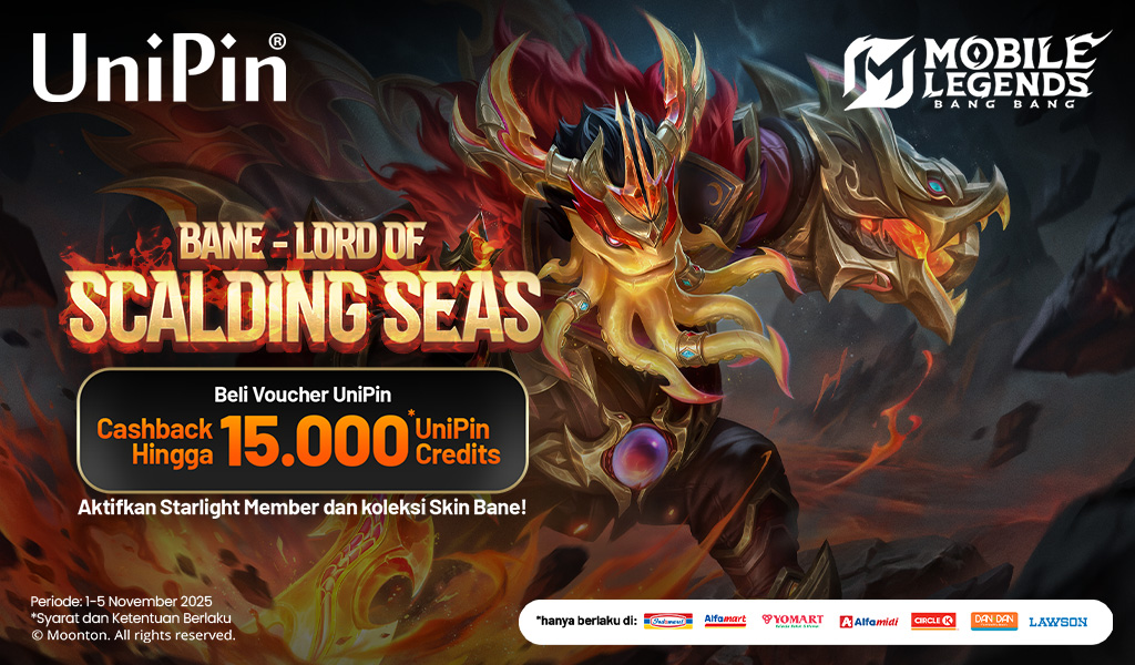 Upgrade Bane-mu! Top Up via UniPin Cashback hingga 15.000 UC