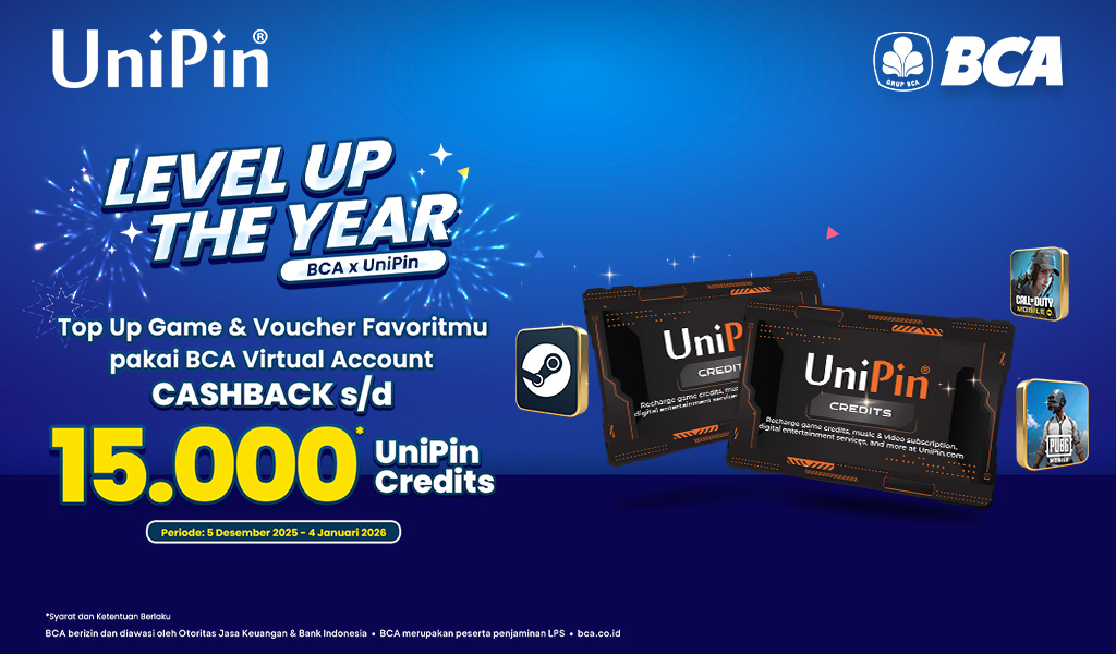 BCA VA Year End – Top up Apa Aja Pakai BCA VA Cashback s/d 15,000 UniPin Credits!