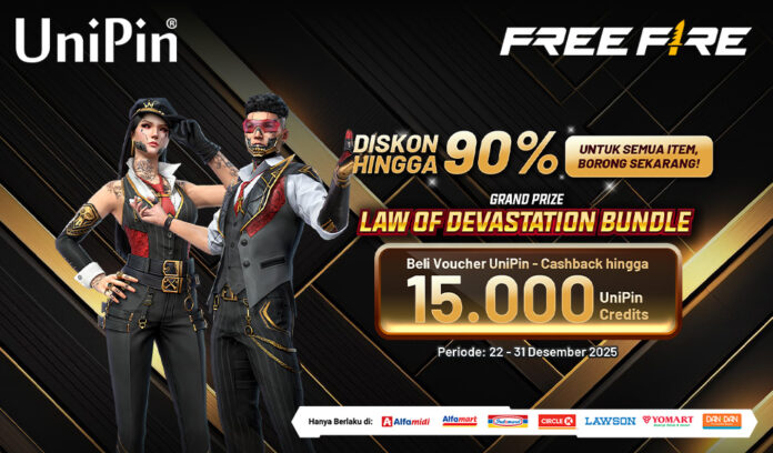 Borong Item Free Fire! Diskon sampai 90% & Cashback hingga 15.000 UniPin Credits