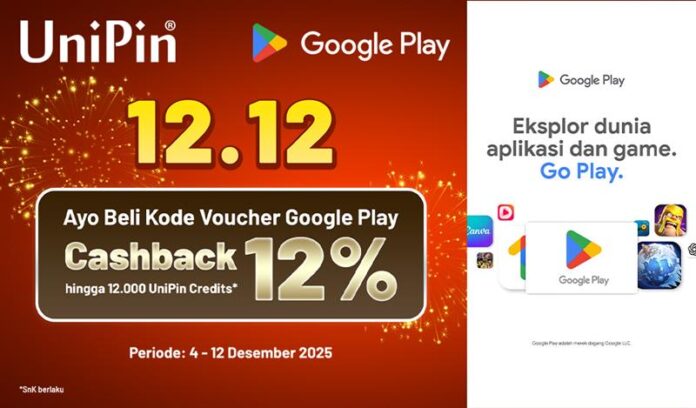 Promo 12.12 Kode Voucher Google Play - Cashback 12% hingga 12.000 UniPin Credits!