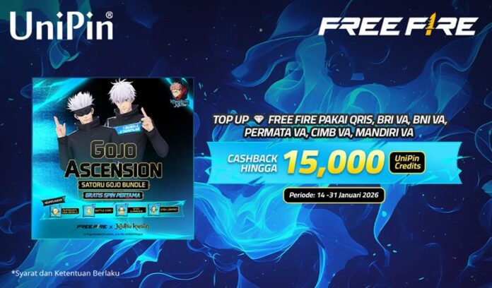 Gojo Ascension Hadir di Free Fire! Top Up Diamonds FF pakai QRIS Cashback 15.000 UniPin Credits di UniPin!