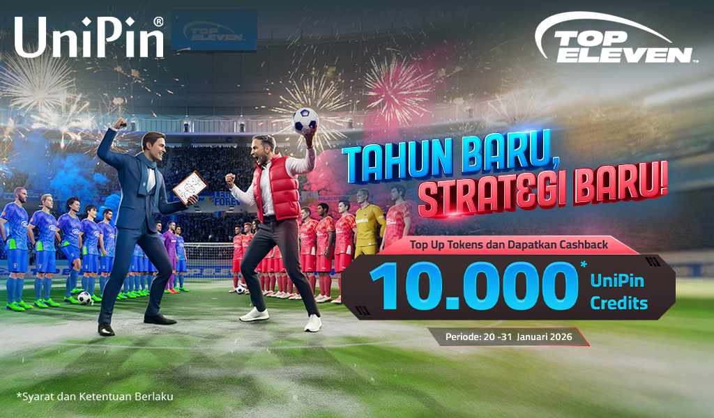 Tahun Baru, Strategi Baru di Top Eleven: Top Up Tokens dan Raih Cashback UniPin Credits!