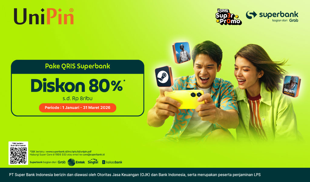 Top Up Game di UniPin Makin Hemat! Diskon Hingga 80% Pakai QRIS Superbank