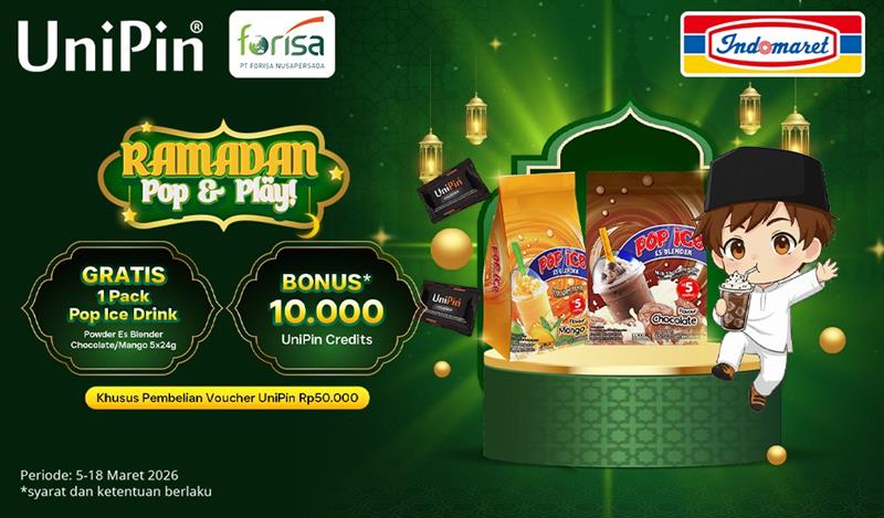 Ramadan Pop & Play! Tebus GRATISSS Pop Ice Coklat/Mangga dan dapatkan 10.000 UniPin Credits, belanja Voucher UniPin di Indomaret!