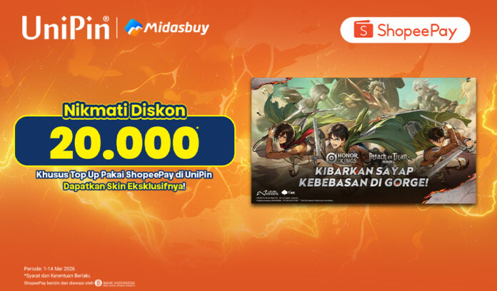 Miliki Skin Eksklusif Honor of Kings x Attack on Titan! Ekstra Diskon 20 Ribu dengan Top Up Pakai ShopeePay!