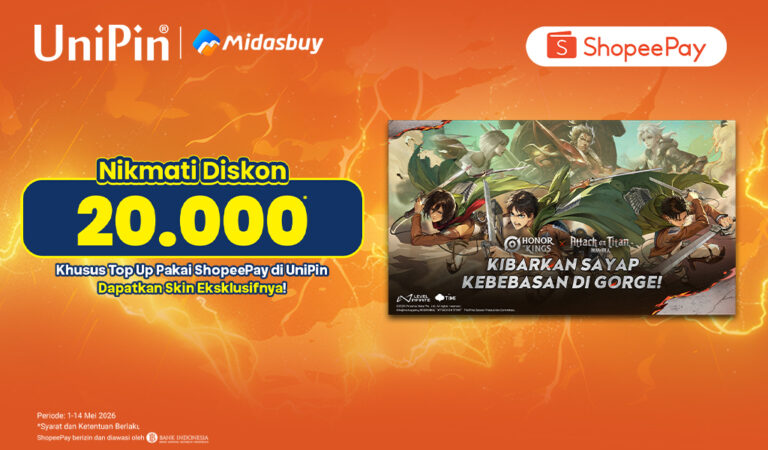 Miliki Skin Eksklusif Honor of Kings x Attack on Titan! Ekstra Diskon 20 Ribu dengan Top Up Pakai ShopeePay!