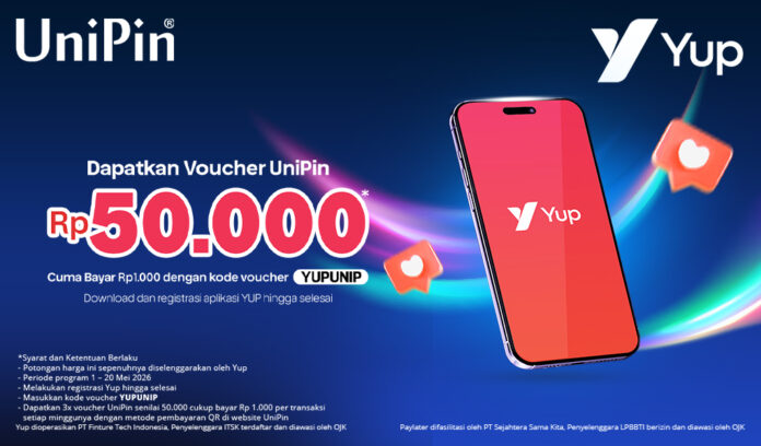 Nikmati Promo Spesial Yup x UniPin, Dapatkan Voucher UniPin Rp50.000 Cuma Bayar Rp1.000!
