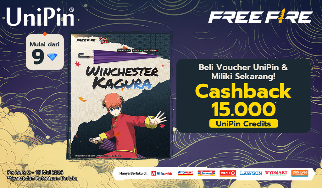 Saatnya Top Up Free Fire! Miliki Item Eksklusif Winchester Kagura + Cashback hingga 15.000 UniPin Credits!
