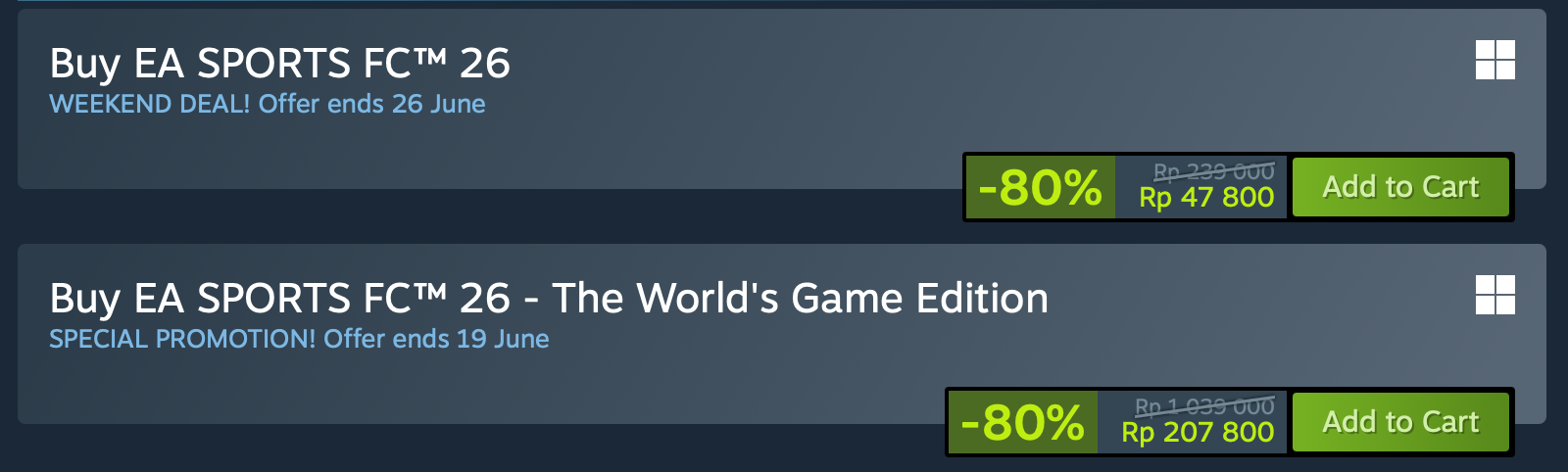Potongan harga EA FC 26 di Steam
