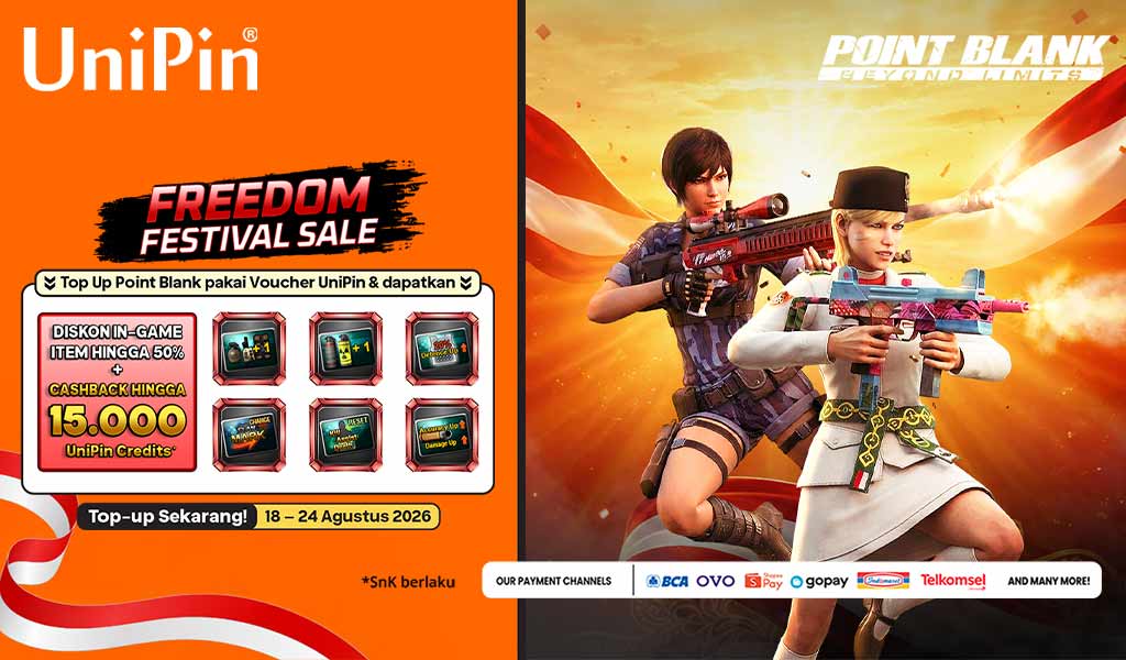 Freedom Festival Sale! Top Up Point Blank & Raih Cashback Hingga 15000 Unipin Credits