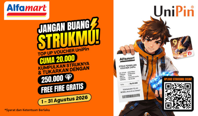 Kumpulkan Struk Pembelian Voucher UniPin di Alfamart & Raih Kesempatan Mendapatkan Total Hadiah 250 Ribu Diamonds Free Fire GRATIS!
