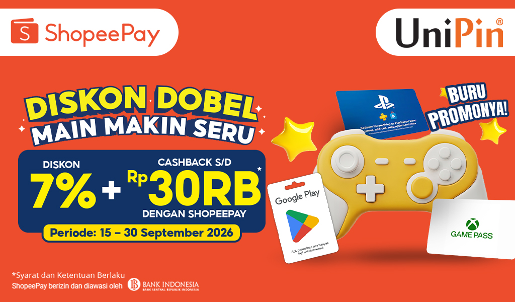 DISKON DOBEL! Dapatkan Diskon 7% + Cashback hingga Rp15RB Pakai ShopeePay