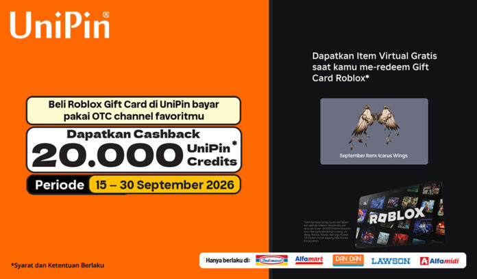 Top Up Roblox Gift Card di UniPin! Cashback 20.000 UC Bayar di Indomaret, Alfamart, Alfamidi, Dan+Dan & Lawson!