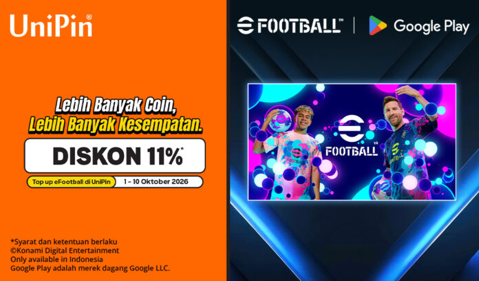 Top Up eFootball™ Coins di UniPin, Diskon 13% Pakai Google Play!