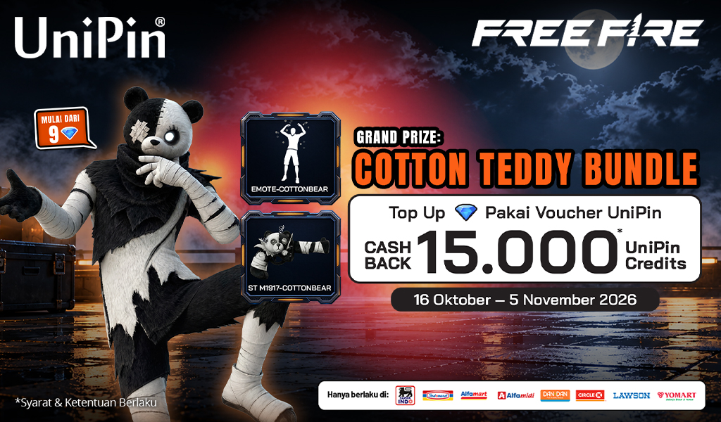 Top Up Diamond Free Fire Voucher UniPin, Raih Cashback 15.000 UniPin Credits